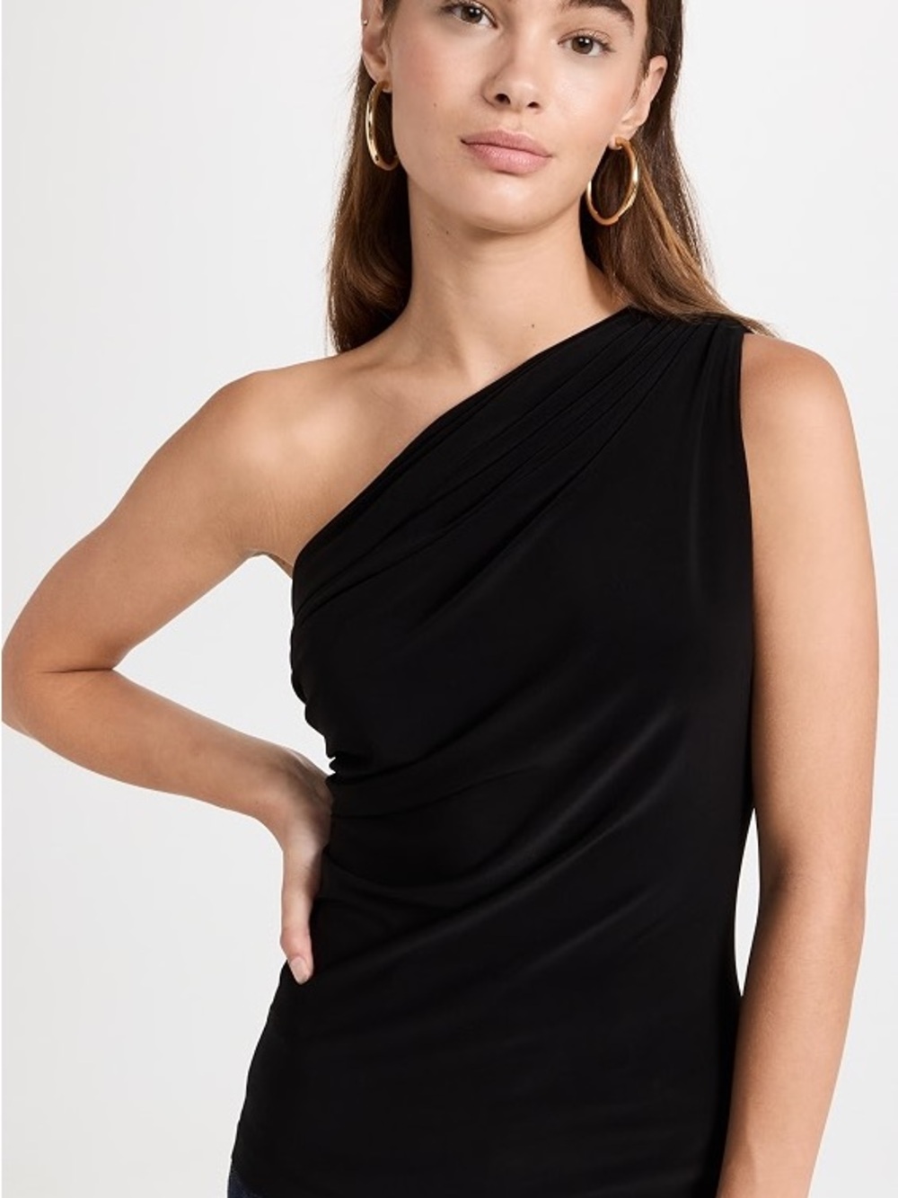 Norma Kamali One-Shoulder Black Draped Top
